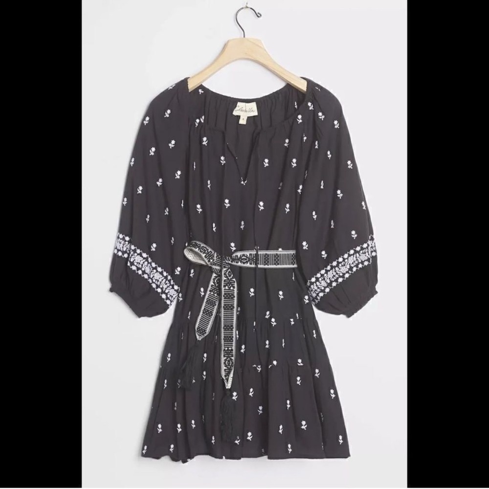 Anthropologie Cleobella Sahra Black Embroidered Mini Dress-Small - Picture 2 of 4